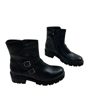 La Canadienne Women's Moto Boots Black Leather Side Zip Carly Grunge Size 9M